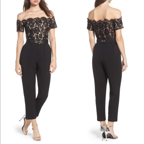 off the shoulder lace jumpsuit